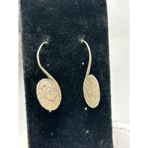 Silver Tone Spiral Earrings Primitive Style Hammered Metal - Picture 5 of 6